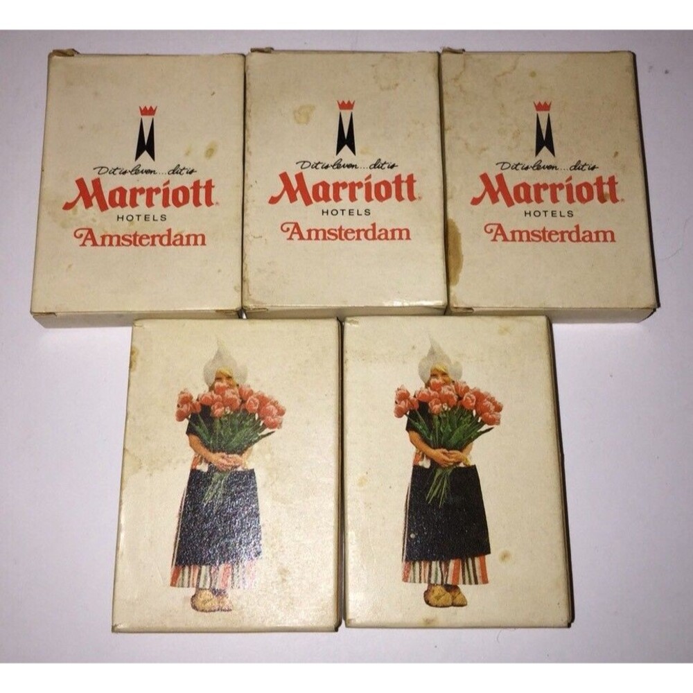 Vintage MARRIOTT AMSTERDAM Hotels Soap 60s 70s Lot of 5 Lady With Flowers RARE
